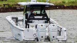Photo 7424648 for 2020 Blackfin 332 Center Console Got Tuna Aft View with Dual Engines